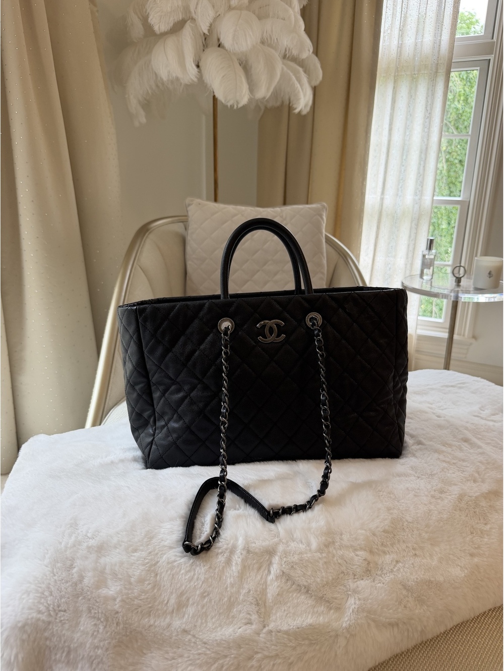 Chanel Deauville Tote in Black Quilted Caviar Leather